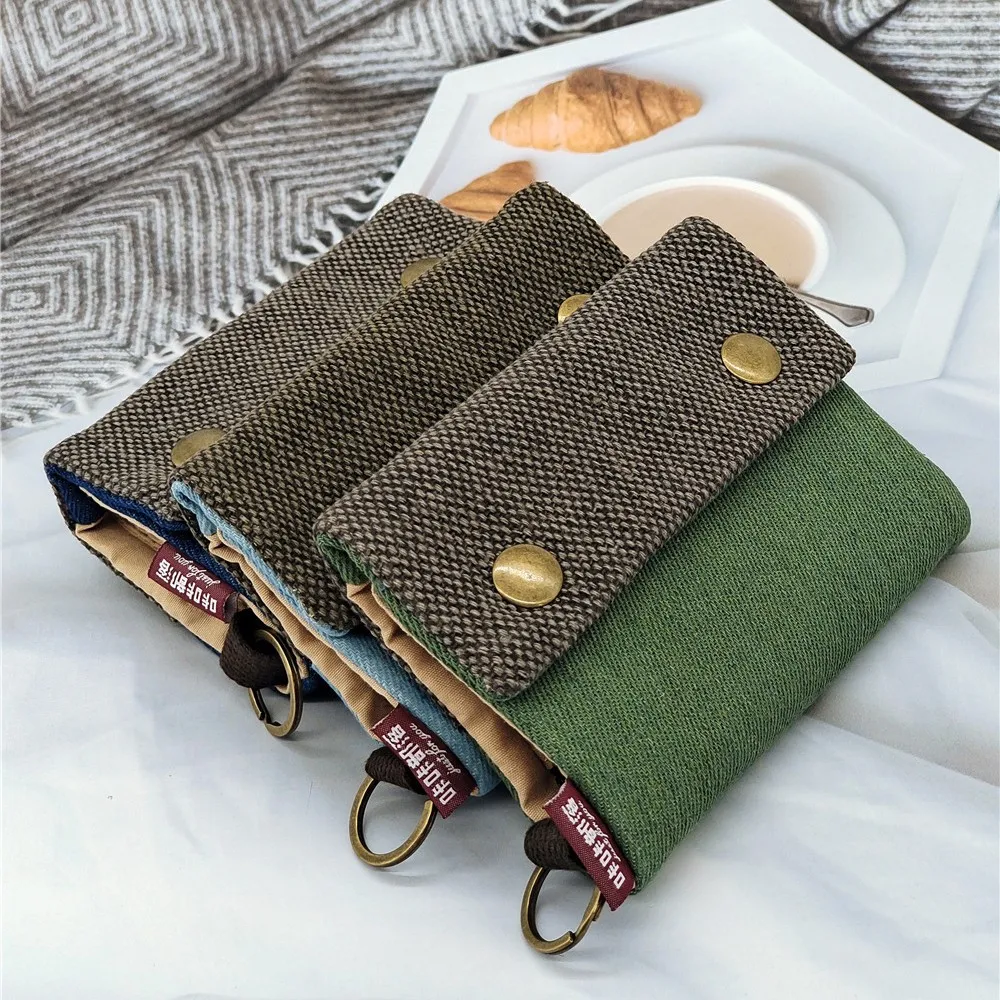 

Кошелек-портмоне ручной работы из ткани, складной в три сложения, для женщин и мужчин, простой короткий кошелек на молнии для подростков, многофункциональный, с отделениями для ключей и карт