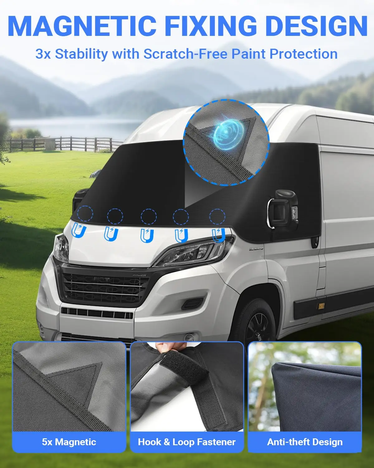 Image of Ducato Windschutzscheibenabdeckung aus 600D Oxford-Gewebe, wasserdicht, Frostschutz, Sonnen- und Wärmeisolierung, UV-Schutz, Diebstahlschutz, magnetische Windschutzscheibenabdeckung für Peugeot Boxer,