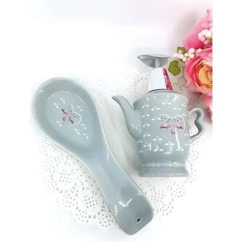 Acar Flamingo Pattern Dirty The Spoon Holder & soap dispenser Set