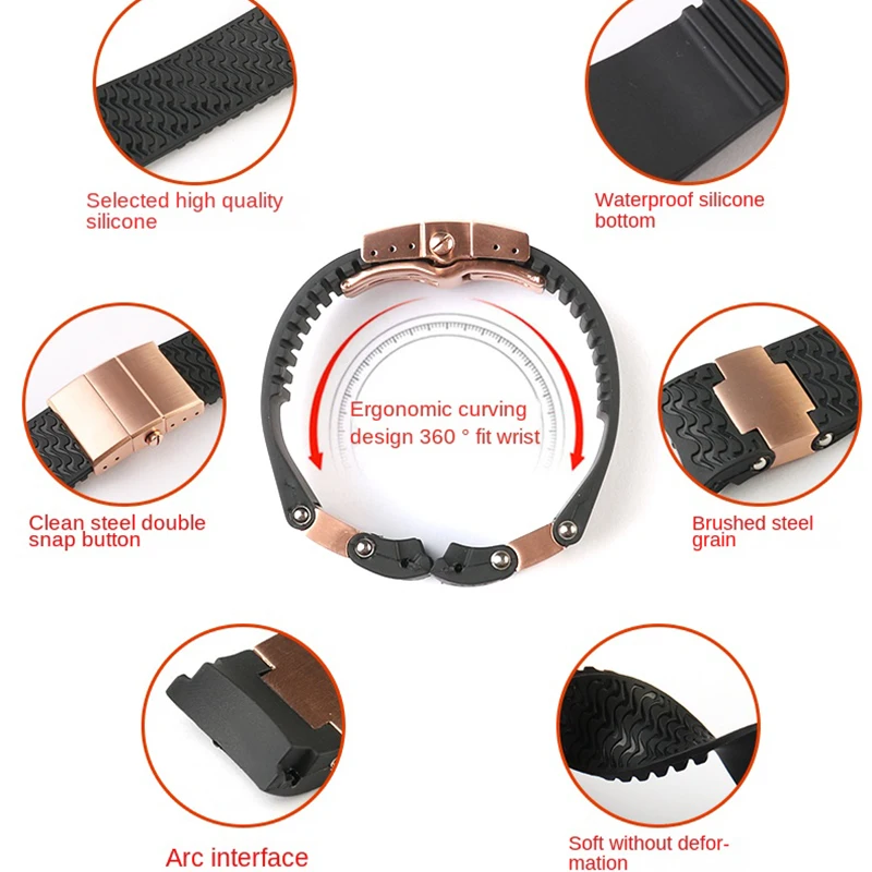 Quality 22x20mm DIVER and MARINE Waterproof Silicone Rubber watchband Wrist Watch Band Belt For Ulysse Nardin Man strap +tools