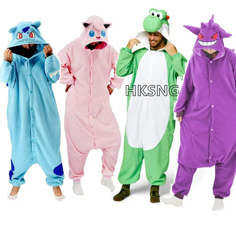 Hksng Yoshi Dragon Penguin Kigurumi onesie frog turtle cat pajamas animal adult fleece cosplay costume homewear for party