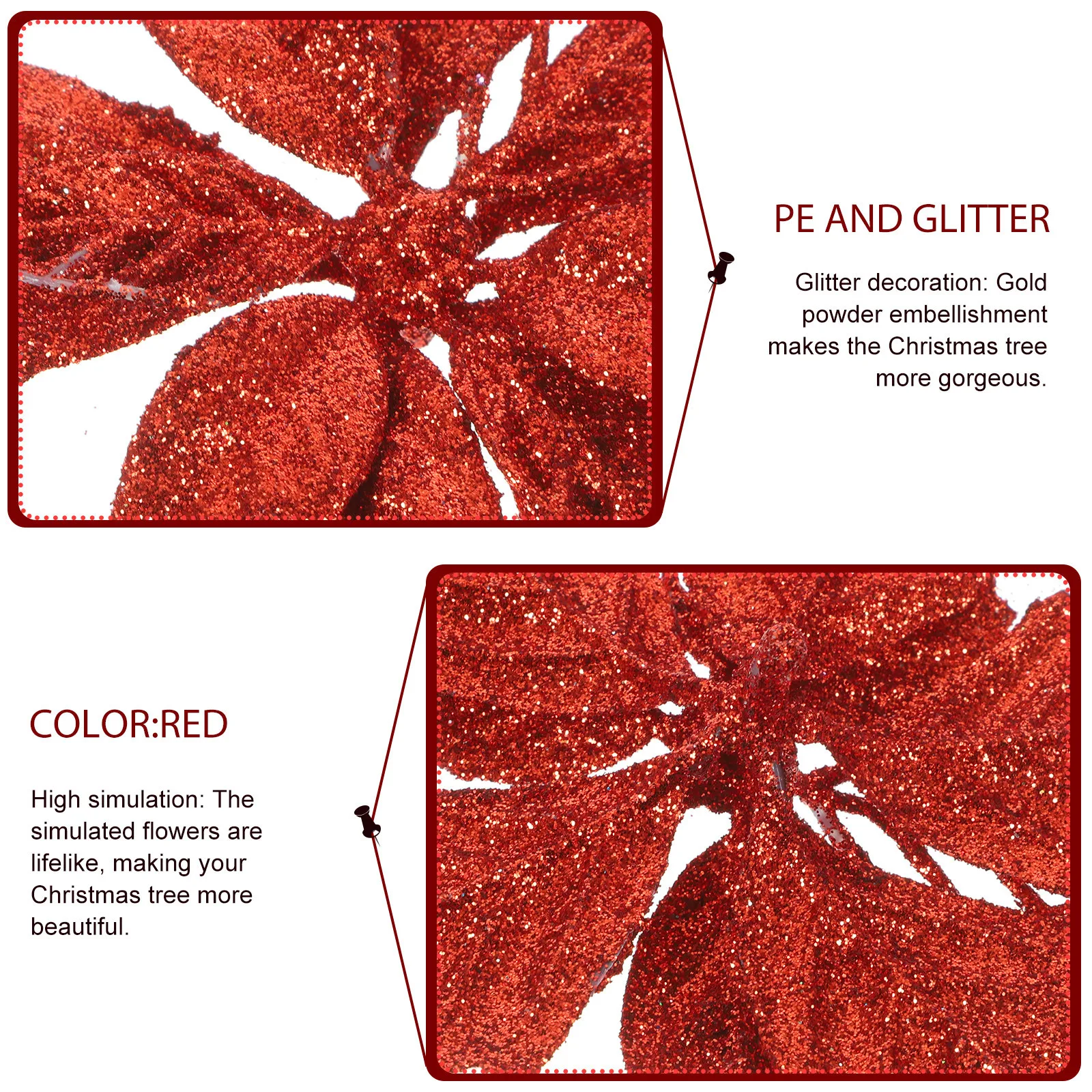 

10Pcs Faux Poinsettia Christmas Artificial Flower Glitter Xmas Tree Decoration Wreath Party Decor Glitter Poinsettia