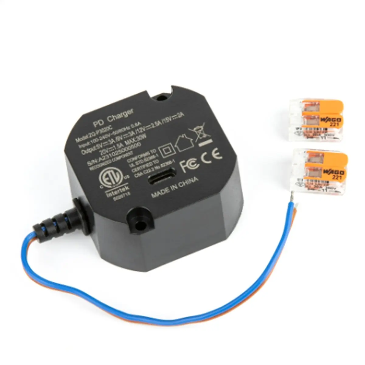 ~!DTD739-Oct.AC to USB C Adapter Flush Wall-Mounted Power Supply for USB-C Tablets 5-20V with Output 30W Charger for AC-USBC-EU