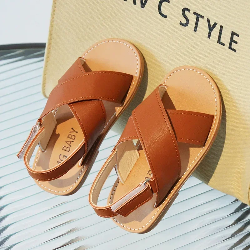 

Детские летние сандалии, детская пляжная обувь, модные классические сандалии для маленьких мальчиков и девочек, модные нескользящие сандалии в крестообразном стиле