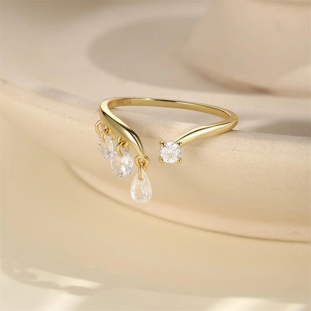 CANNER 1 Stück 925 Sterling Silber Klassischer Geometrischer Zirkon-Quasten-Offener Ehering für Frauen Ins Minimalismus Ring Schmuck Geschenk – Detail 2
