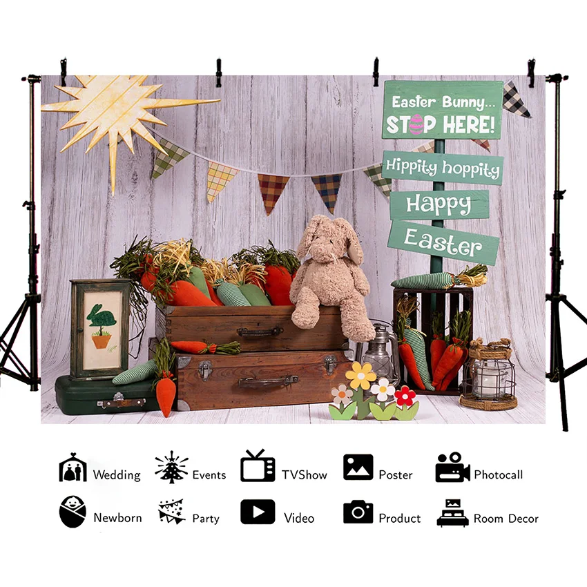 Mehofond Easter Bunny Background for Children Portrait Photography Carrot Hippity Wood Backdrop Photo Studio Photocall Props