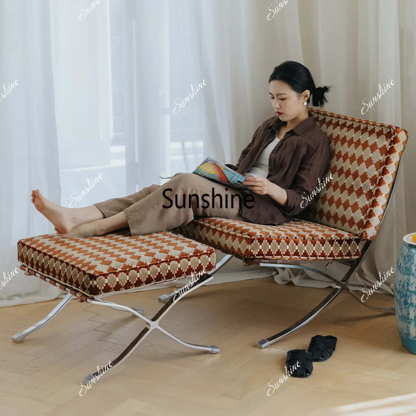 Medieval leisure chair retro cut fleece living room sofa T*