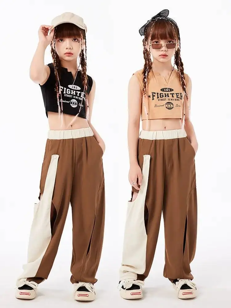 Ropa de calle para niños, ropa de Hip Hop para adolescentes, camisetas sin mangas cortas, pantalones para correr de camuflaje para niñas y niños, trajes de baile de Jazz, ropa