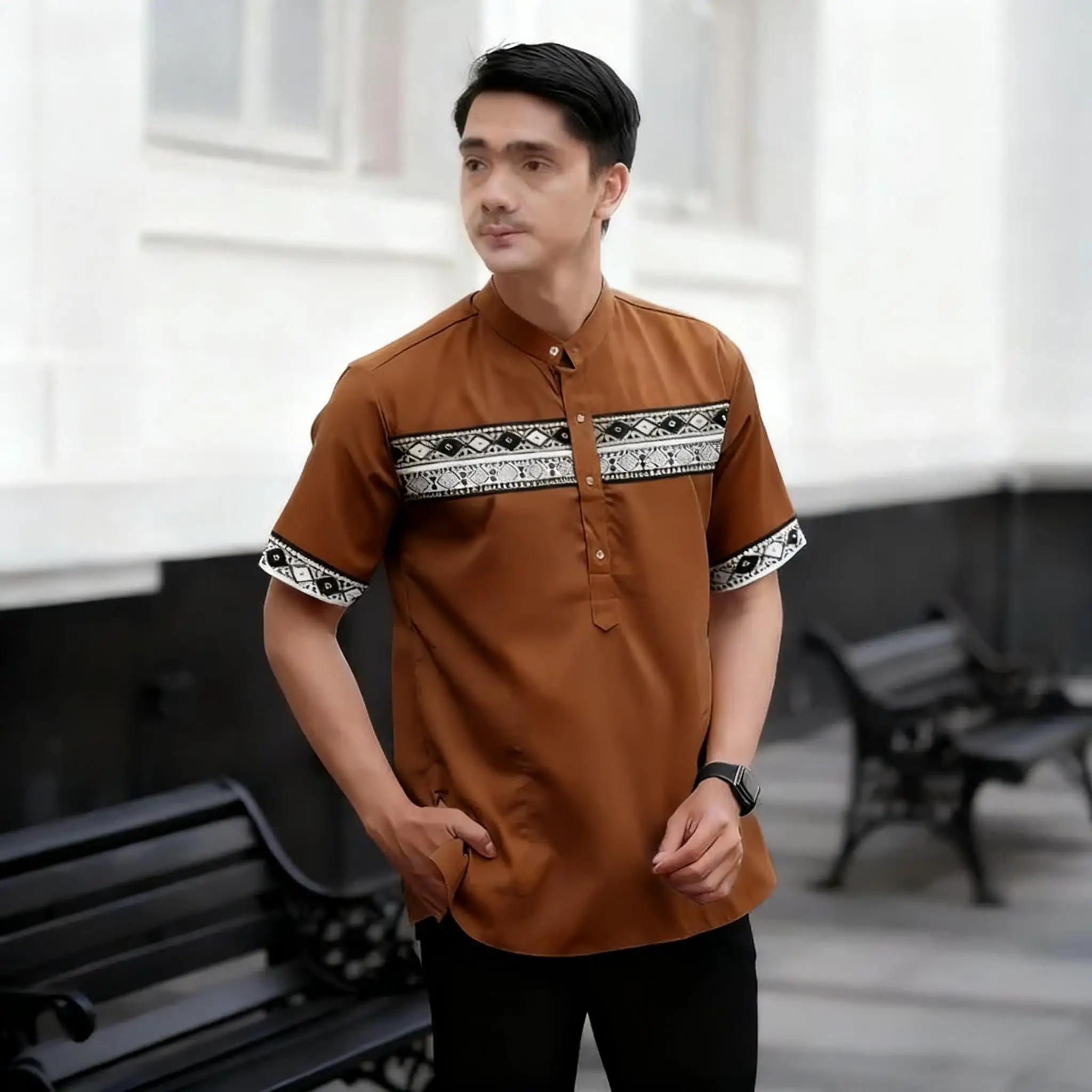 Muslimische Männer, islamisches arabisches Patchwork, gestreift, Stickerei, Eid, muslimisches Kurzarmhemd, Jubba, lässige, lockere Abayas 2026