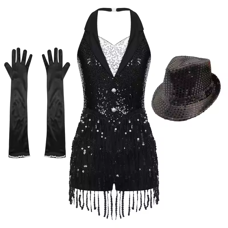 Women Modern Dance Dress Performance Costume Shiny Sequins Sleeveless Latin Jazz Tango Salsa Dance Leotard Bodysuit Dress Outfit - Image 13