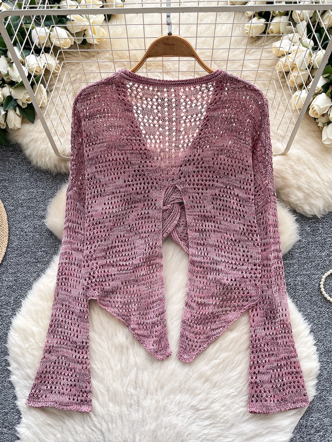 V-Ne Maglione lavorato a maglia da donna Lungo Sve Scava fuori il design del nodo Autunno Faion Top Casual Allentato Sle Maglieria comoda