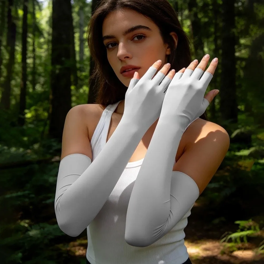 Elastic Ice Cooling Arm Sleeves Quick Dry Breathable Half Finger Gloves Lightweight Polyester Sun Protection Arm Cover Cycling