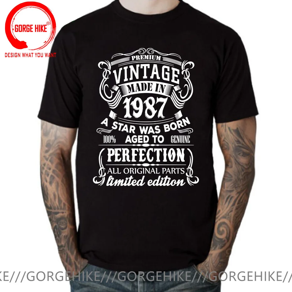 Made Vintage In 1987 T-shirts Men Dad Father Short Sleeve 35 Years Old 35Th Birthday Gift T Shirt Cotton Streetwear Hip Hop Tops