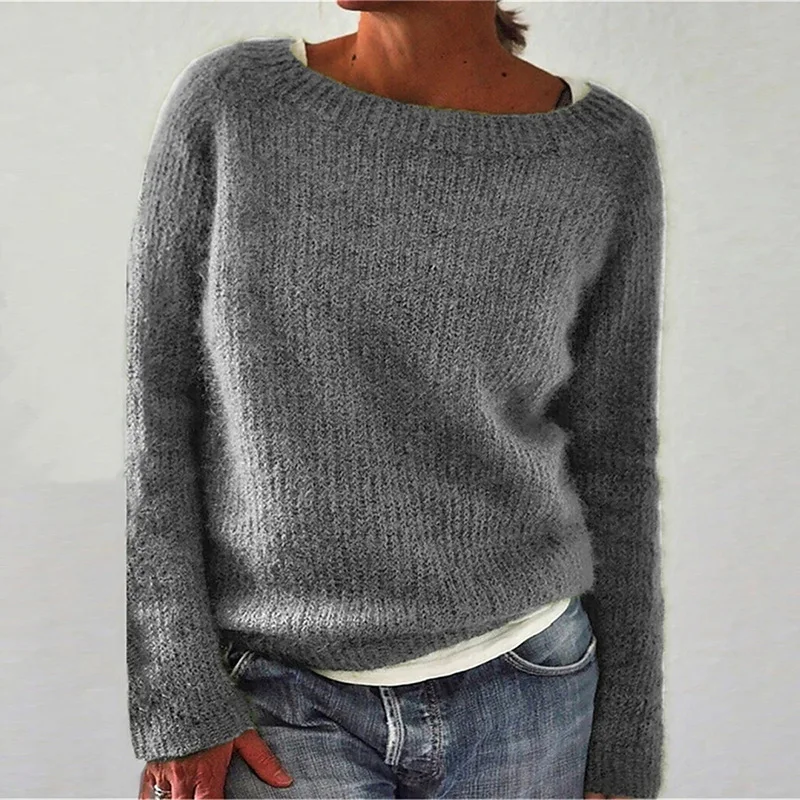 Women Loose Sweaters Autumn Winter O-Neck Long Sleeve Casual Solid Pullover Knitwear Tops XXBLH-2536