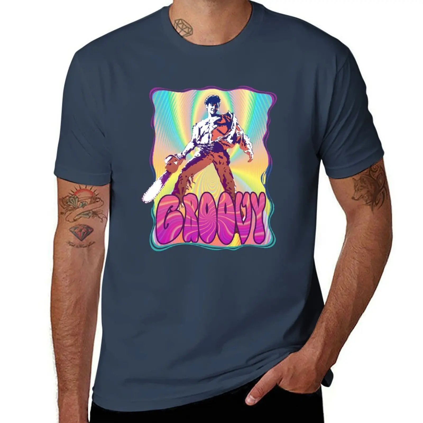 Evil Dead Ash Williams Groovy T-Shirt t shirts for man graphic funny men t shirt cotton 100% funny t shirts cotton T-Shirt
