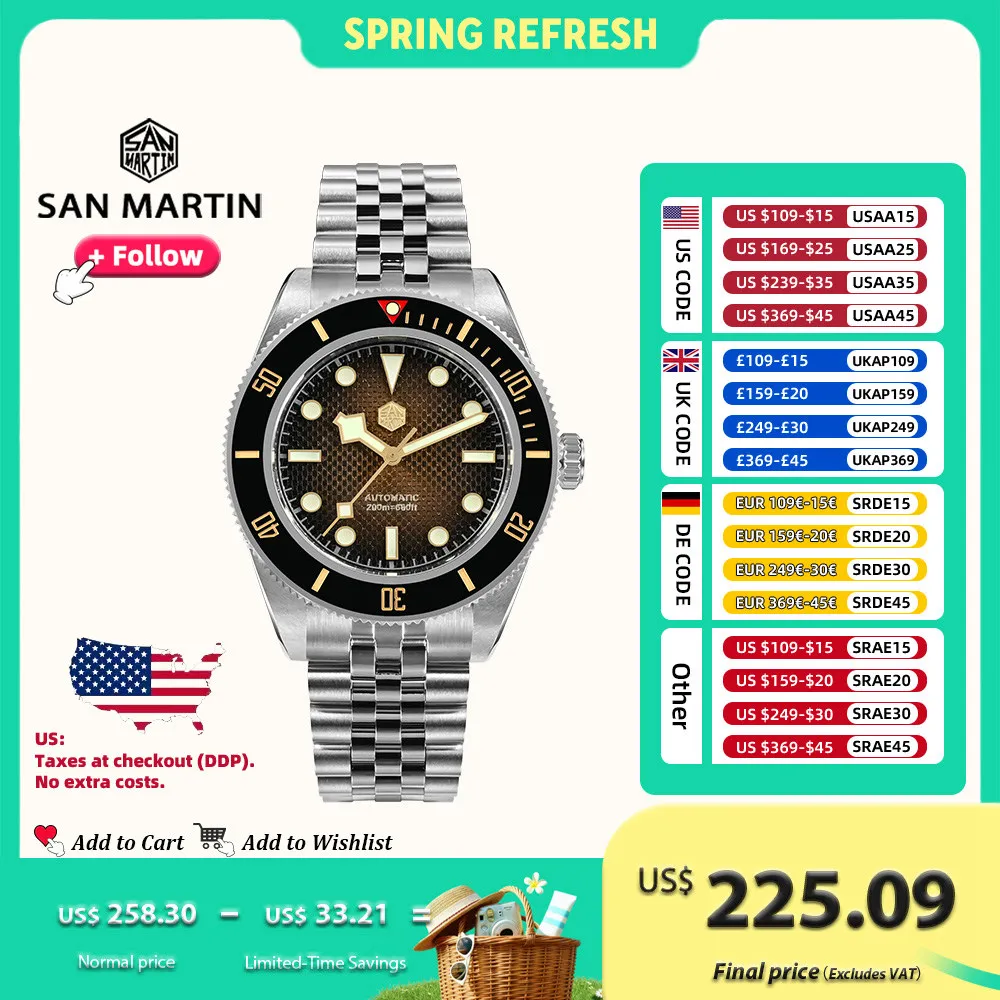 

San Martin Watch New 40mm Luxury Men Diving Watches Waffle Dial NH35 Automatic Mechanical Stainless Steel Waterproof 200m SN0128