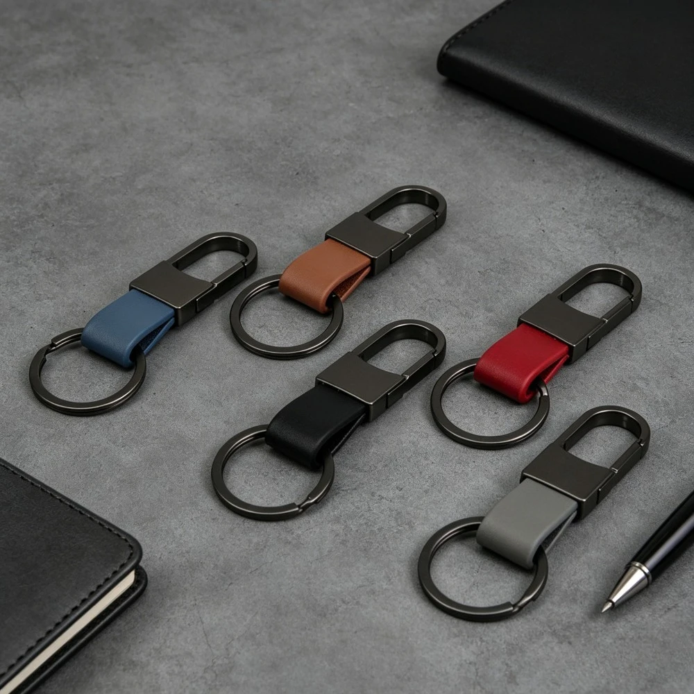 Minimalistischer Leder-Schlüsselanhänger mit Metallkarabiner – Schlüsselring für Herren, elegant, geschäftlich, langlebig, Anti-Verlust, zum Umhängen, Geschenk