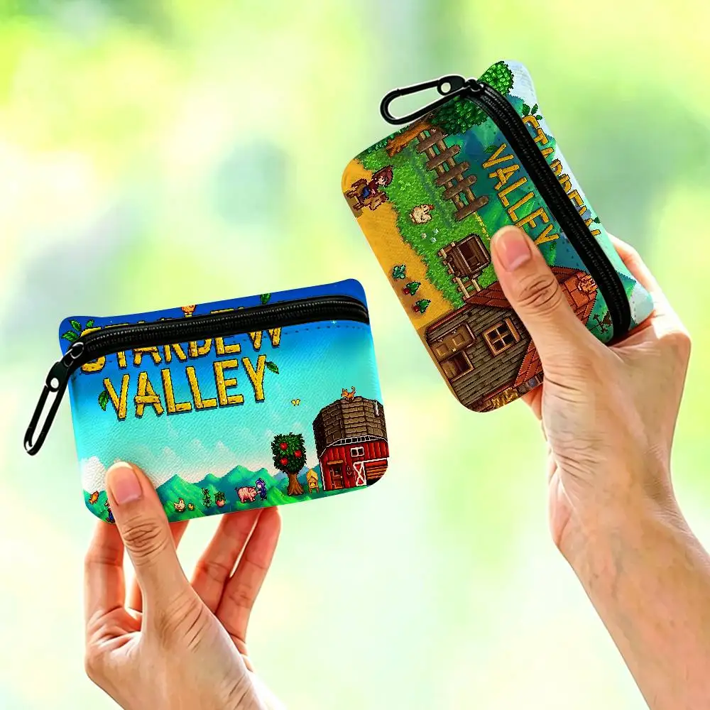 Game Stardew Valley Portable Mini Oxford Cloth Coin Purse With Carabiner Hook Zipper Key Card Earphone Storage Wallet