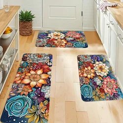 Bohemia Rustic Floral Kitchen Floor Mat Home Decor Farmhouse Hallway Balcony Rugs Bathroom Anti-slip Doormat Living Room Mat