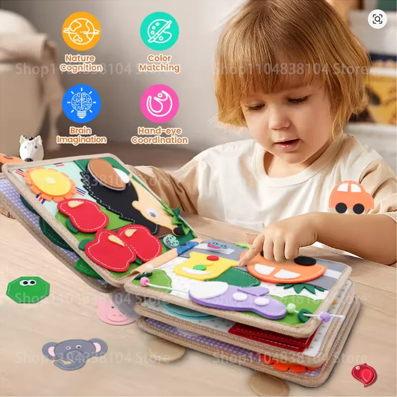 كتاب لباد تعليمي للأطفال، لعبة حسية لمرحلة ما قبل المدرسة، أنشطة سفر محركية دقيقة، أذن تعليمية متعددة الطبقات #6