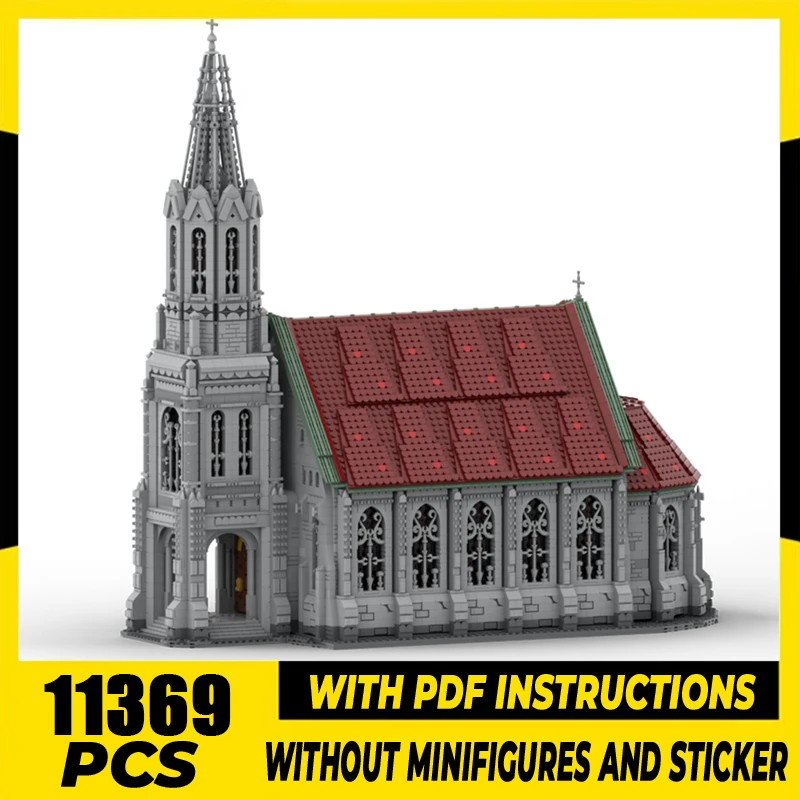 Street View Modell Moc Bausteine Alte Kirche Architektur Modell Technologie Ziegel DIY Montage Bau Spielzeug Urlaub Geschenke