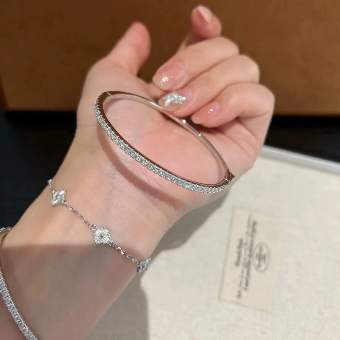 New Trend Hot Sale Famous Brand Top Quality European Luxury Jewelry Bracelets For Women Zircon Bangle Classic Pure 925 Sliver