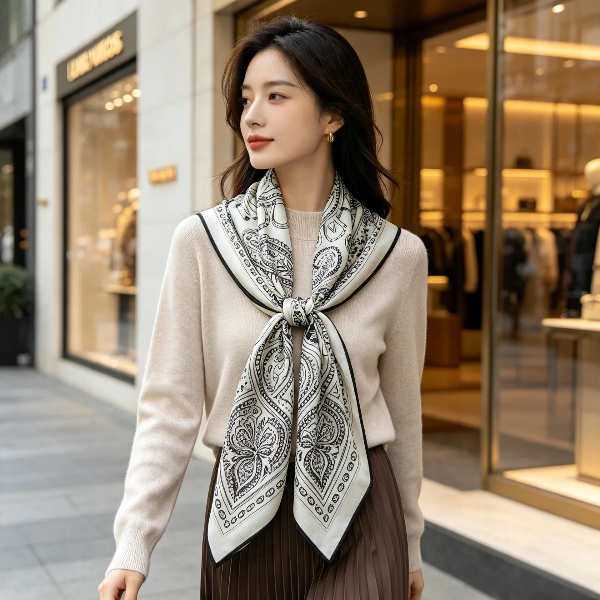 Heart Wool Silk Scarf 135CM Women Hand rolled Edges Shawls Warm Soft Pashmina Oversized Foulard Wrap Stole Scarves