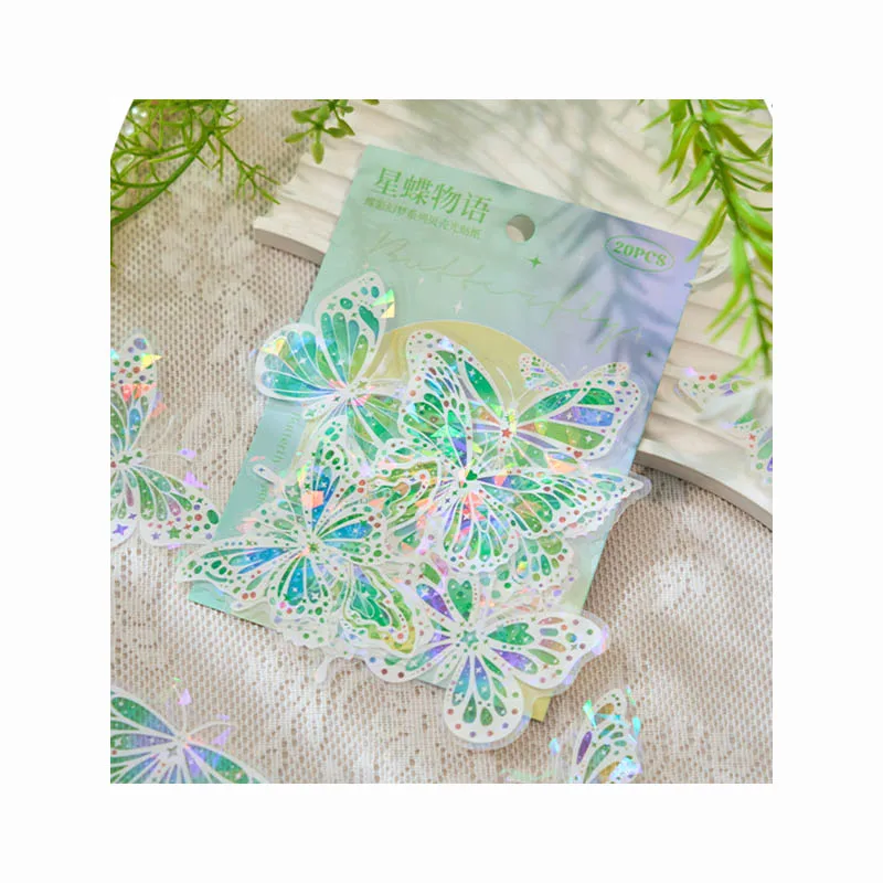 

Shell Light Shining PET Sticker Green Butterfly Die Cut Sticker PK20 For DIY Crafts Decor, Card Making, Scrapbooking, Journal