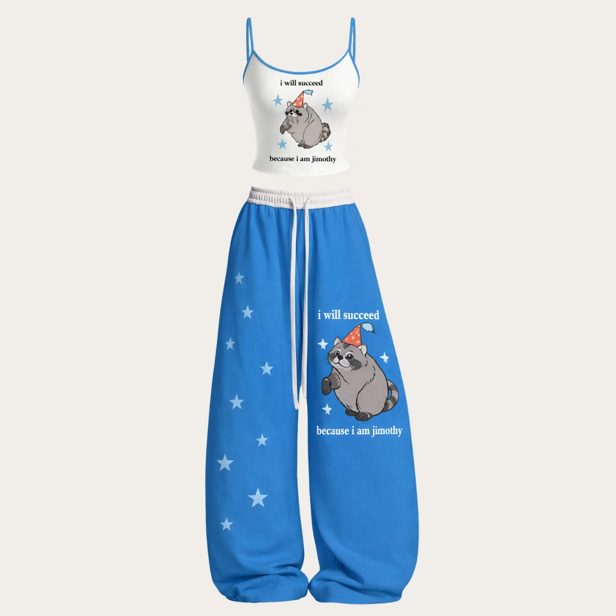 PLstar Cosmos New 3D-Printed Raccoon Art Pattern Tank Top and Wide-Leg Pants Two-Piece Set