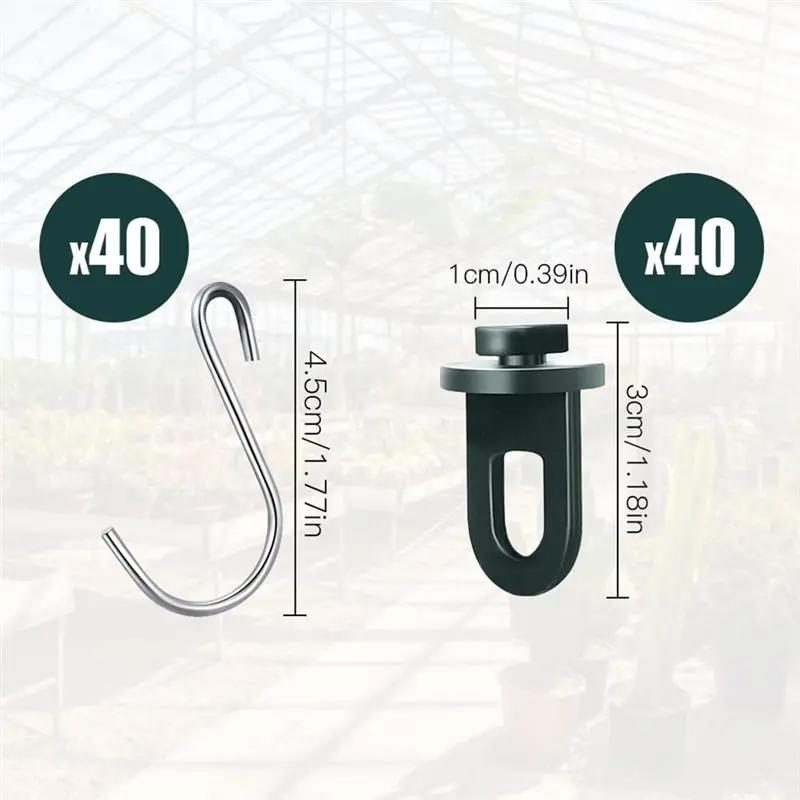 PZHI 100Pcs Greenhouse Hooks, Plant Hanger Clips with S-Hooks, Twist Clips for Garden, Stainless Steel Outdoor Clips