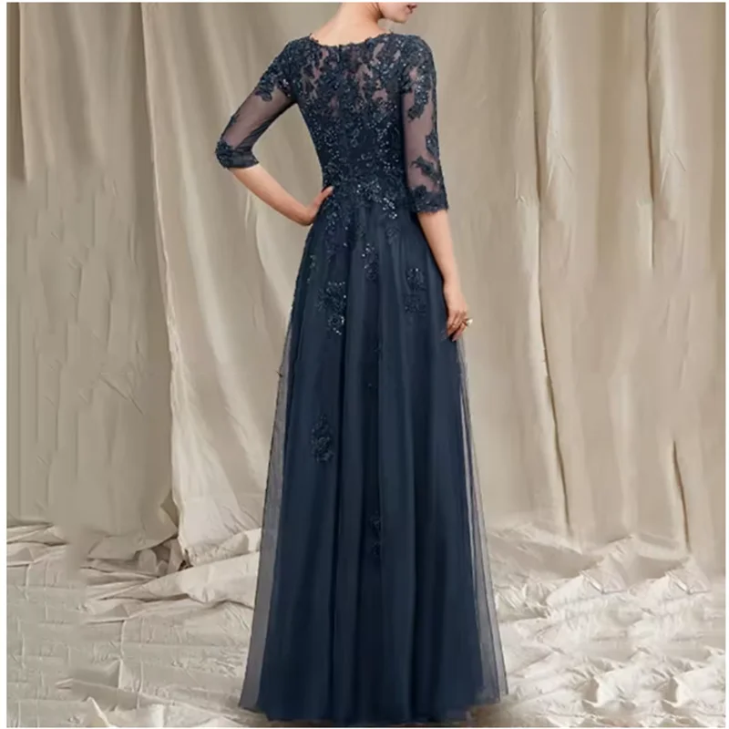 

Elegant Formal Navy Blue Mother Of The Bride Dress A Line Tulle Applique New Wedding Party Gown Vestidos Para Madrina Customized