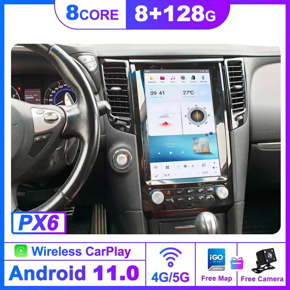 

8G+128G Android11 Tesla Screen Car Radio Stereo Multimedia Player For Infiniti FX FX25 FX35 FX37 Qx70 2009-2016 Carplay Auto