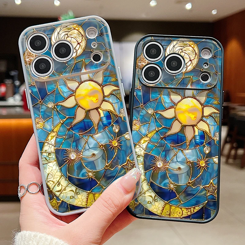 Magnetic Sun Moon Pattern Phone Case For iPhone 17 Pro Max 16 15 14 13 Pro Max For Magsafe Wireless Charge Shockproof Hard Cover
