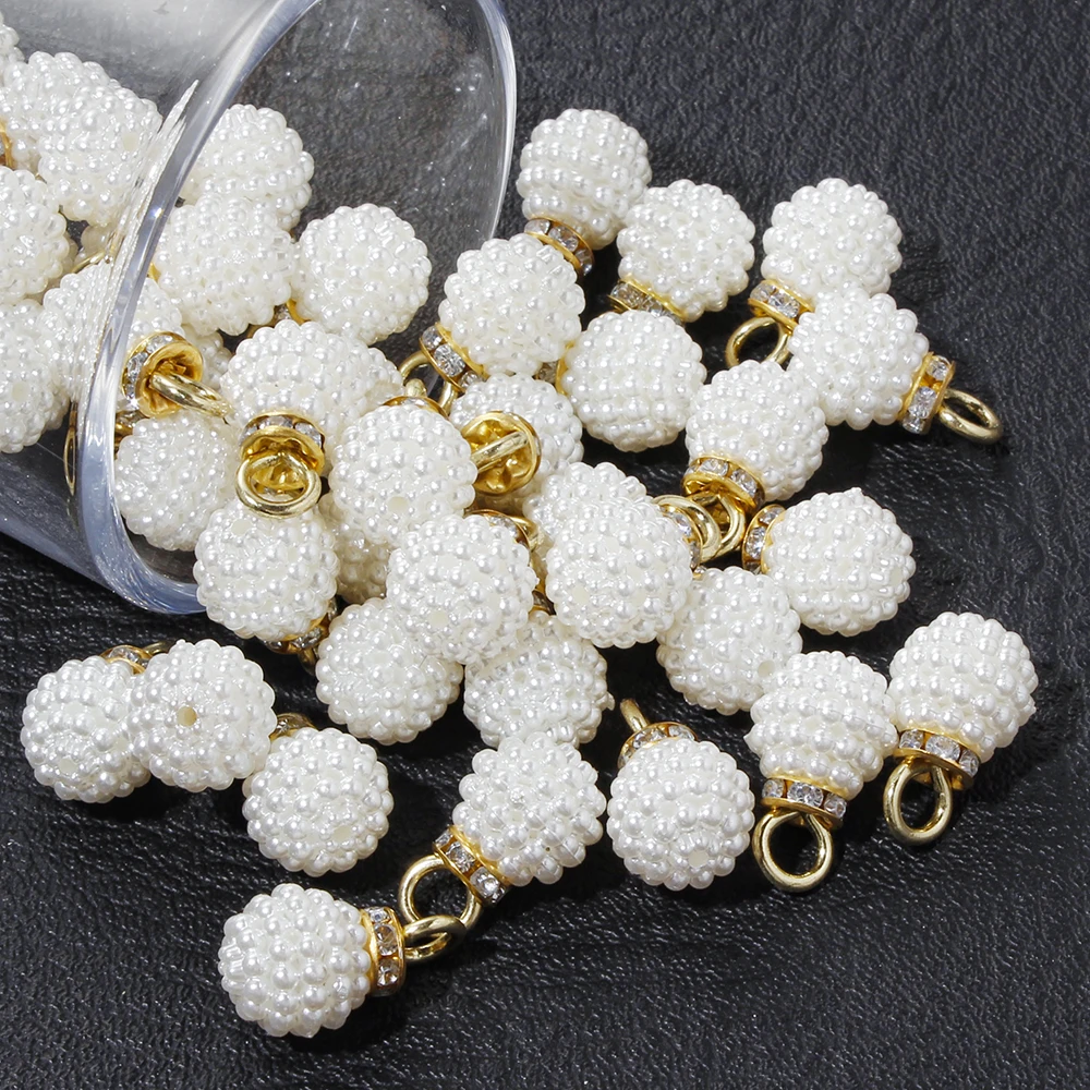 10/12mm Bayberry Ball with Rhinestone Pendant Charms For Jewelry Making Handmade DIY Bracelet Earrings Craft Supplies