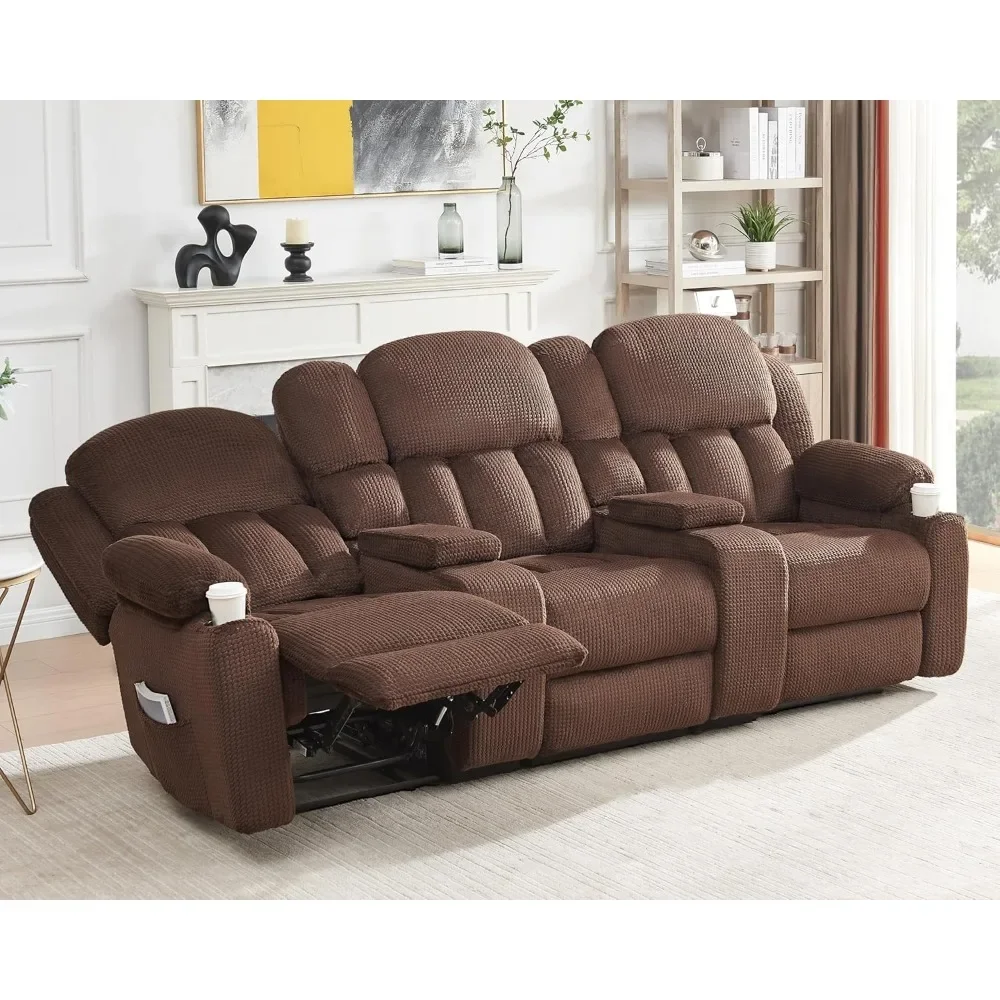 Recliner Couch, 3 Seater Reclining with Cup Holders, Dual Console with Charging Socket, Comfy Recliner Sofas for Living Room