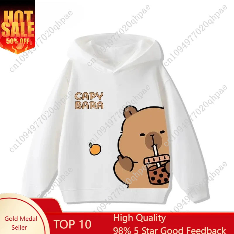 

Autumn Winter Cartoon Cute Capybara Print Children's Hooded Hoodies Casual Fashionable Comfortable Boy Girl Sweatshirt Pullover