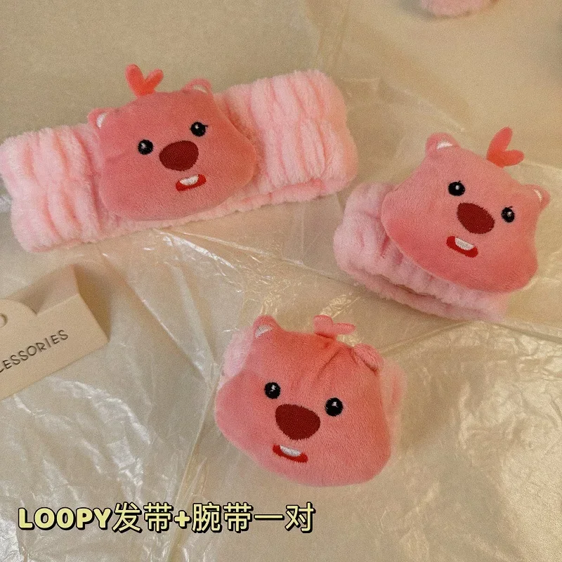 Kawaii Pink Plush Loopy Hair Band  Rope Beaver Hair Clip Sweet Hair Hoop Cute Cartoon  Accessories Gift Anime Accessories