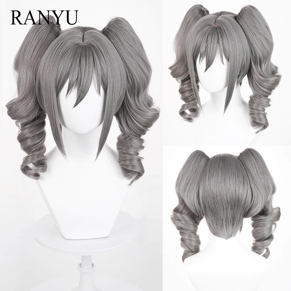 

Grey Wavy Short Wavy Straight Synthetic Double Ponytail Wig with Bangs Anime Game Cosplay Wig for Daily Party