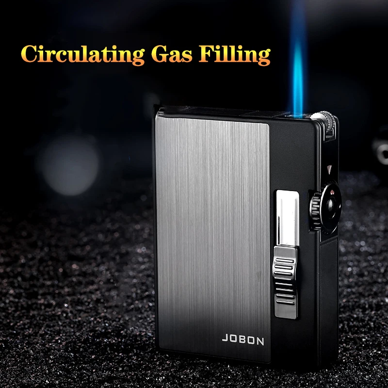 

JOBON Cigarette Case Outdoor Windproof Gas Lighter Blue Flame Straight Turbo Torch Jet Light Gun Locking Flame Cigar Lighter