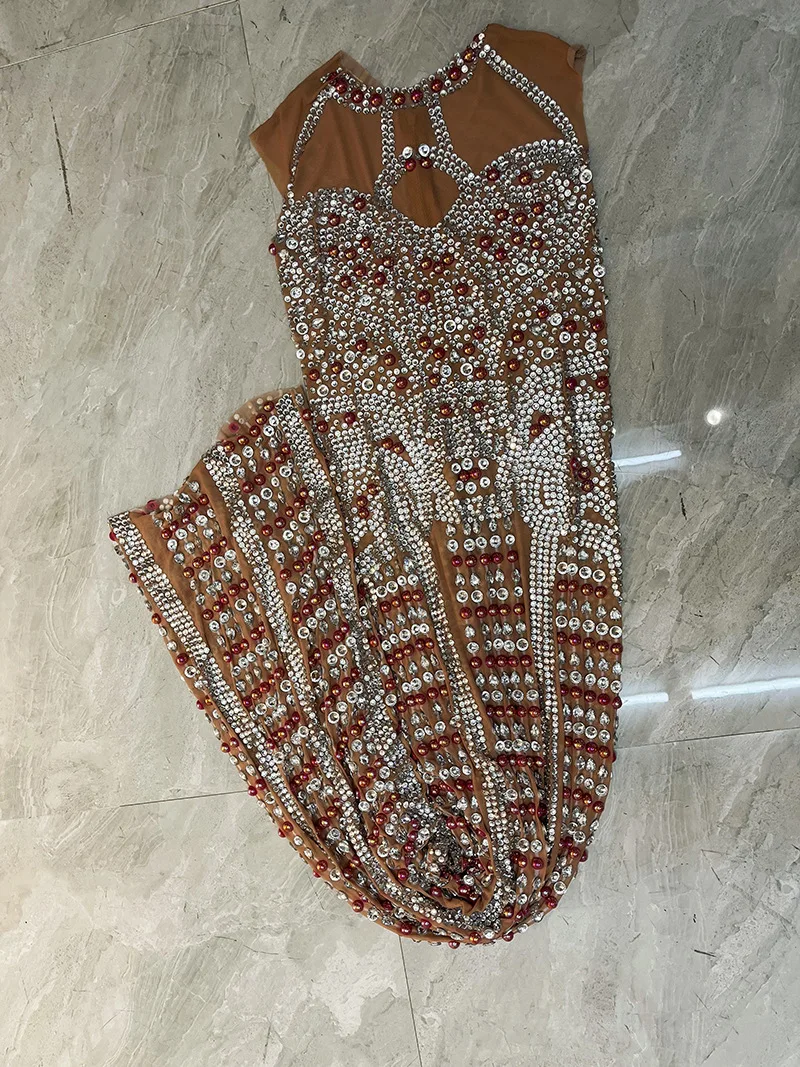 Ethnic Style Sleeveless Long Party Dress Rhinestone Pattern, Luxury Niche, Temperament Design Robe De Soiree Elegante Pour Femme