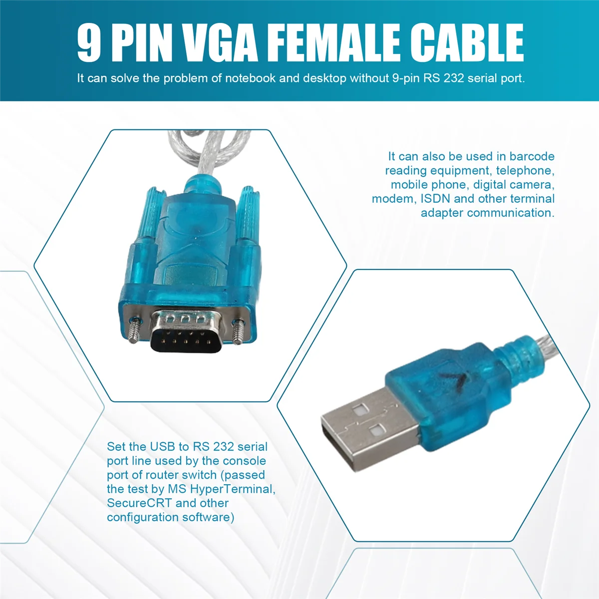 Nuevo Cable de datos de computadora DB9, Cable hembra VGA DB9 de 9 pines, Cable de datos de interfaz USB a R232