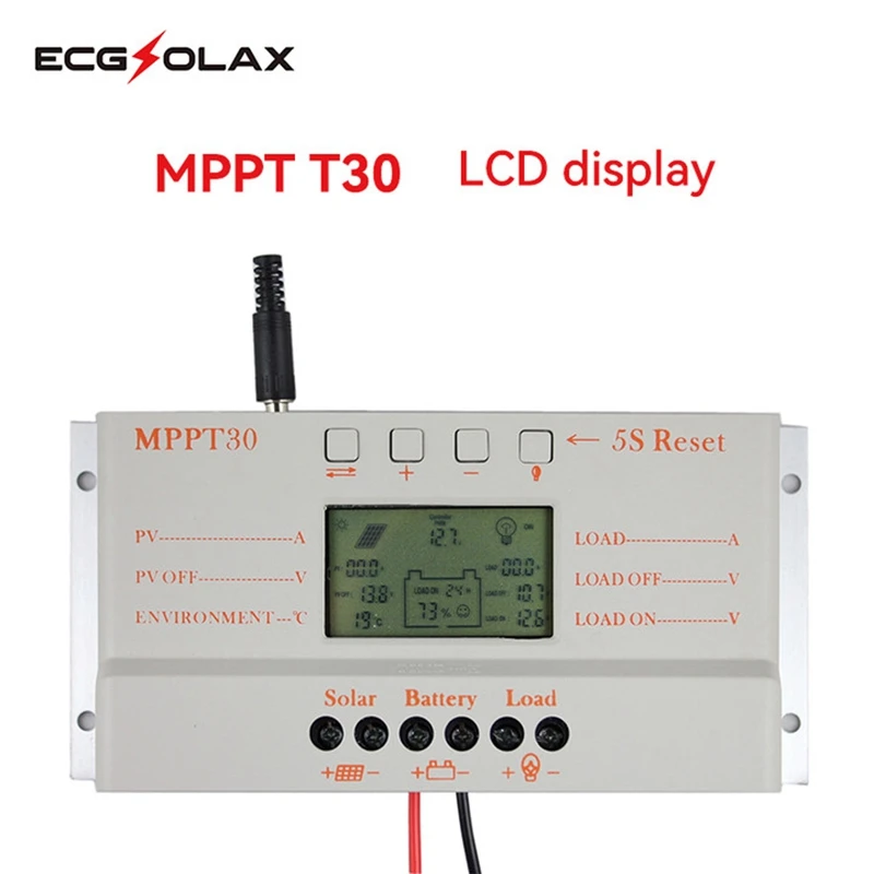 Imagem -02 - Ecgsolax-mppt Controlador de Carga Solar Auto Painel Solar Regulador do Carregador de Bateria Display Luz de Carga Temporizador 30a 12v 24v