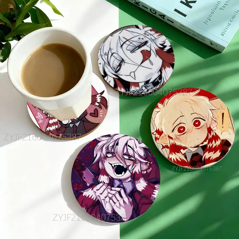 

Damon B-Broken Colors Round Wooden Coasters Heat Resistant Non-slip Drink Cafe Decoration 2D Flat Color Print Set