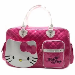 Bolso de Hello Kitty para mujer, bandolera portátil de Pu brillante, bolsa de viaje a la moda