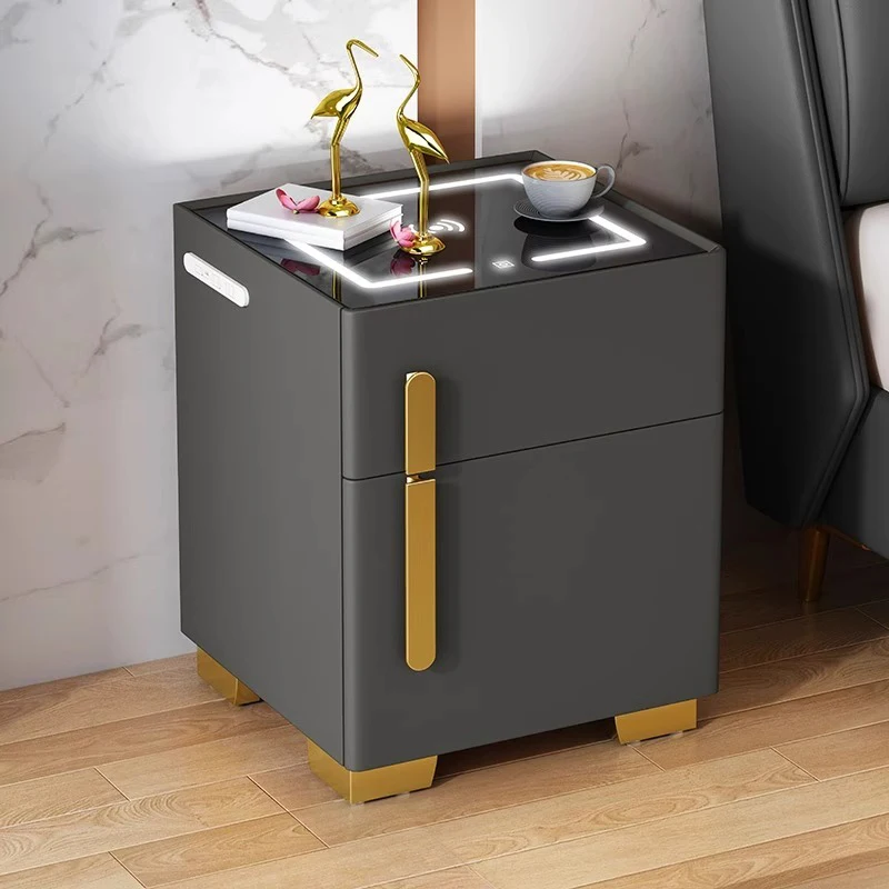 Smart Bedside Table Hidden Safe Password Fingerprint Lock Bluetooth Speaker Dual Wireless Charging USB Voice Controlled Lamp