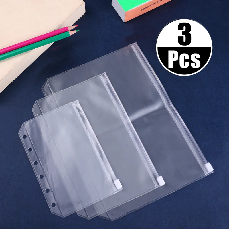 A5 A6 A7 6-Hole Binder Pockets Waterproof PVC Cash Budget Envelopes Zipper Binder Pouches for Notebook Planner Journey Binders