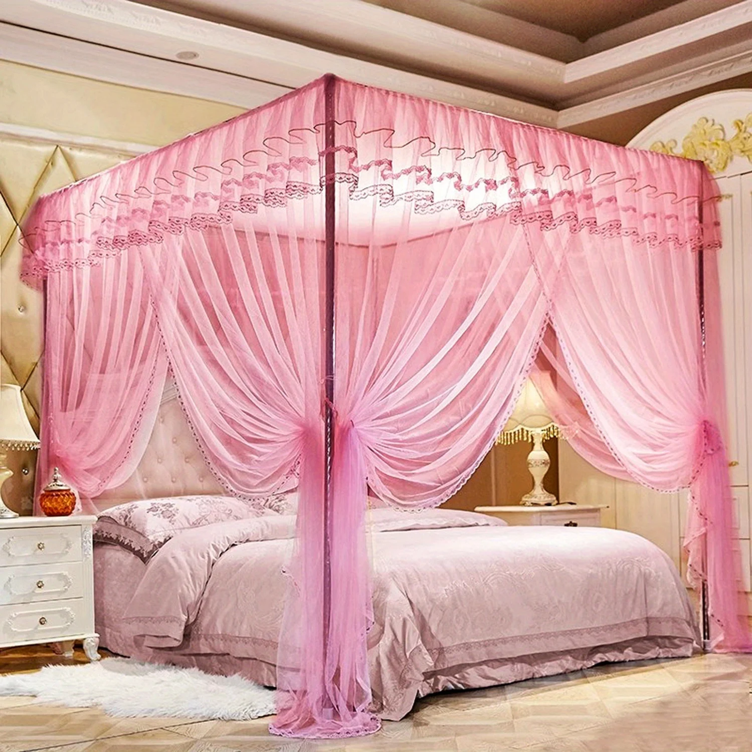 

MARIIS Stainless Steel Canopy Bed Frame Queen Size, Bed Post Poles Bed Canopy Frame, Thickened Bed Frame Bracket for Metal Bed Wood Bed Mosquito Curtains Bedroom Decor