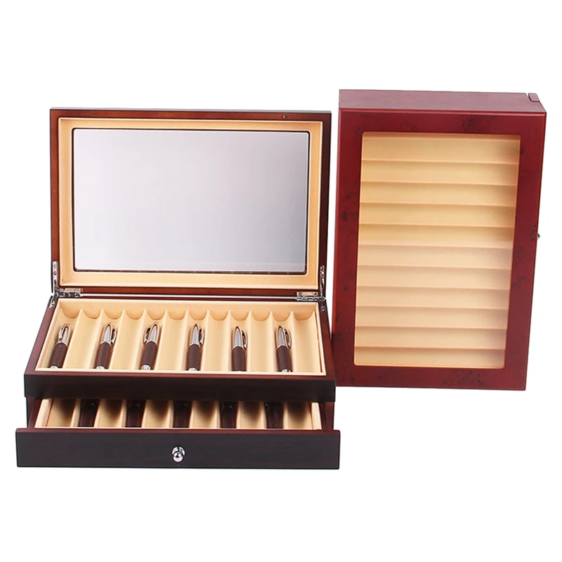 23 Slots Wooden Pen Storage Case Luxury 2 Layer Pen Display Organizer Transparent Window Fountain Pen-Collector Box