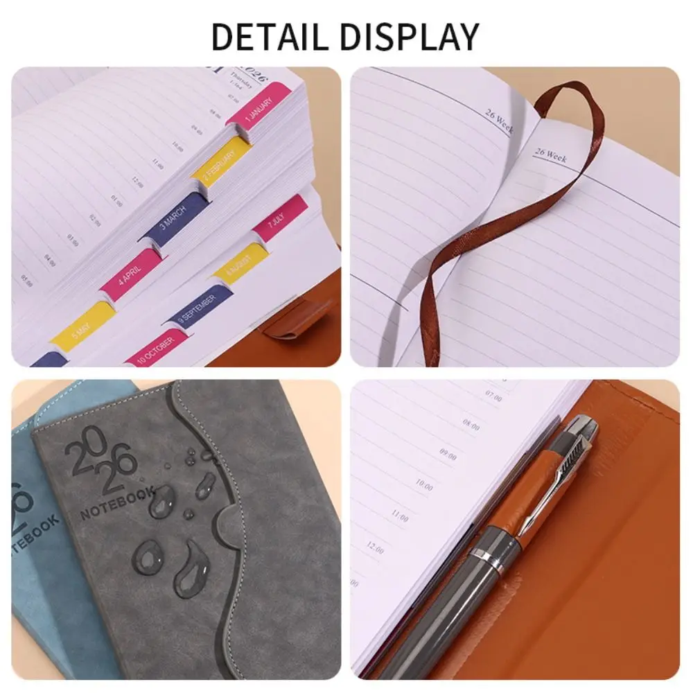 Planer na rok 2026, notatnik, 12 miesięcy, odporny na zużycie, lista zadań, notes, magnetyczna okładka z PU, gruby papier