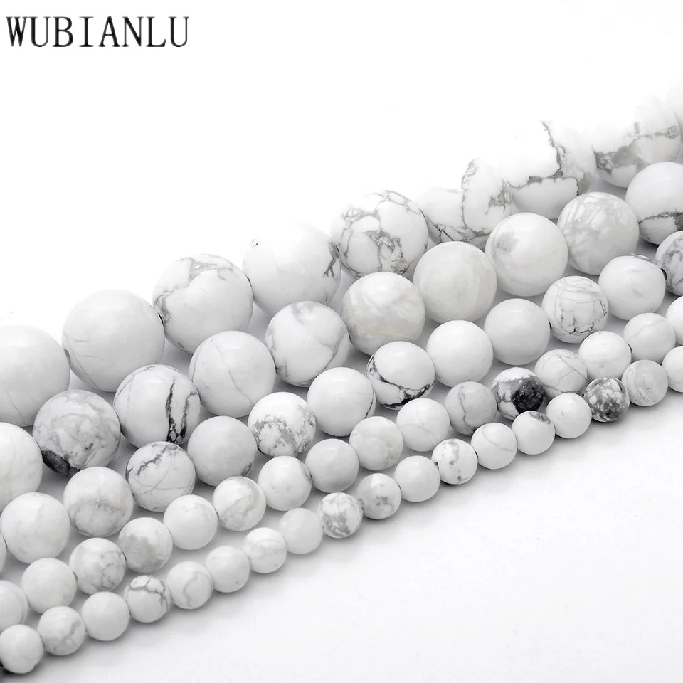 

Natural Stone White Turquoise Round Loose Beads For Jewelry Making DIY Necklace Bracelet 4 6 8 10 12MM Charm Accessories